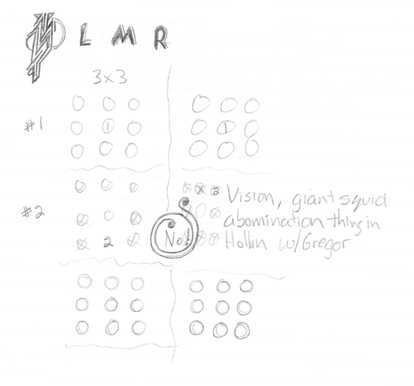 A diagram from Keith's journal showing his failure to open the niche door safe safely